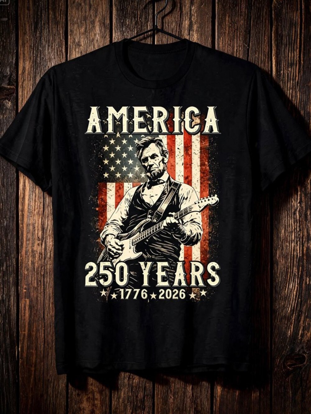 Abraham Lincoln Playing Guitar 4th July 250th Anniversary T-Shirt
